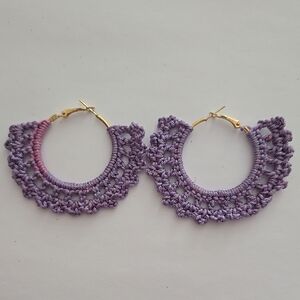 Elegant Purple Crochet Hoop Earrings